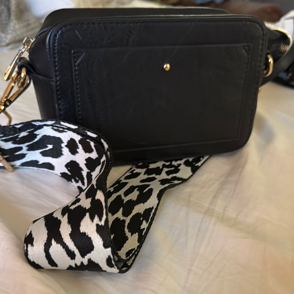 Black Crossbody Bag with Gold Hardware